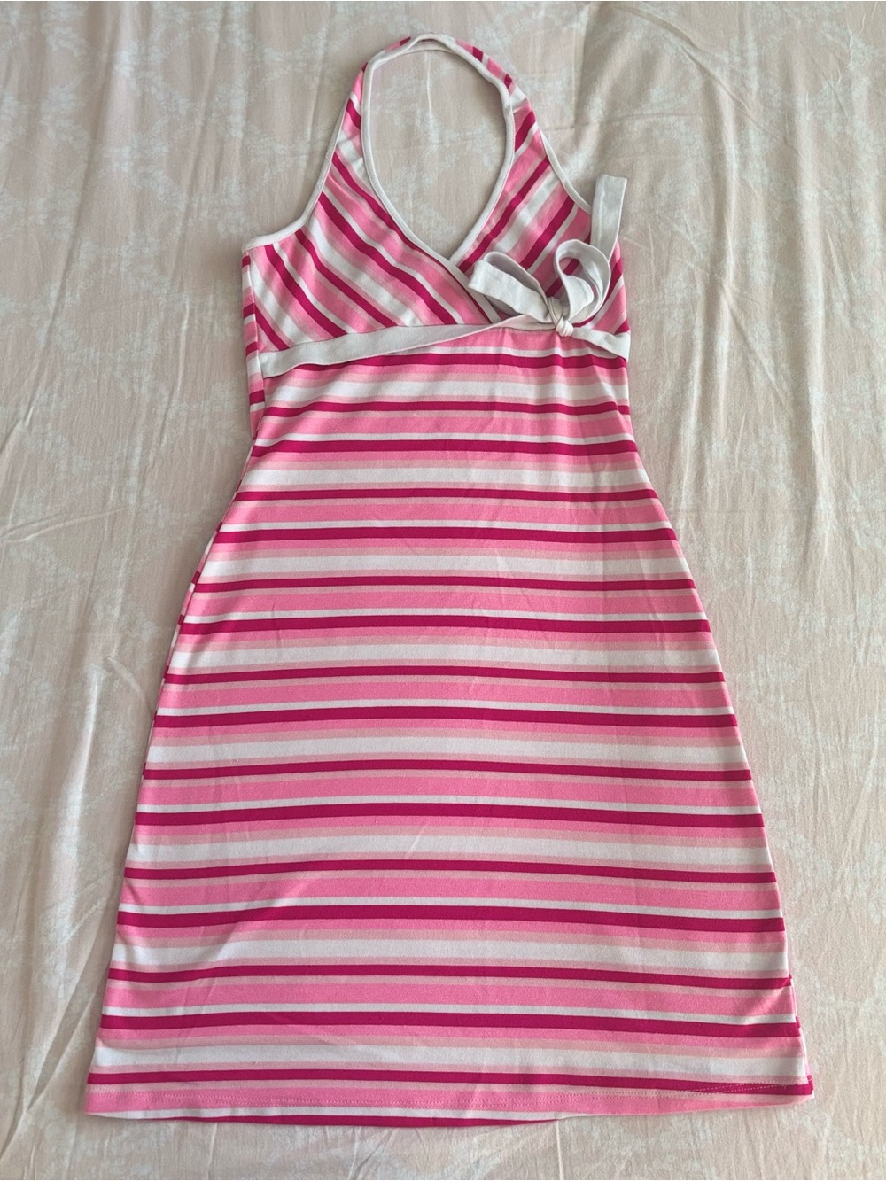 rave Pink and White Striped Halter Mini Dress